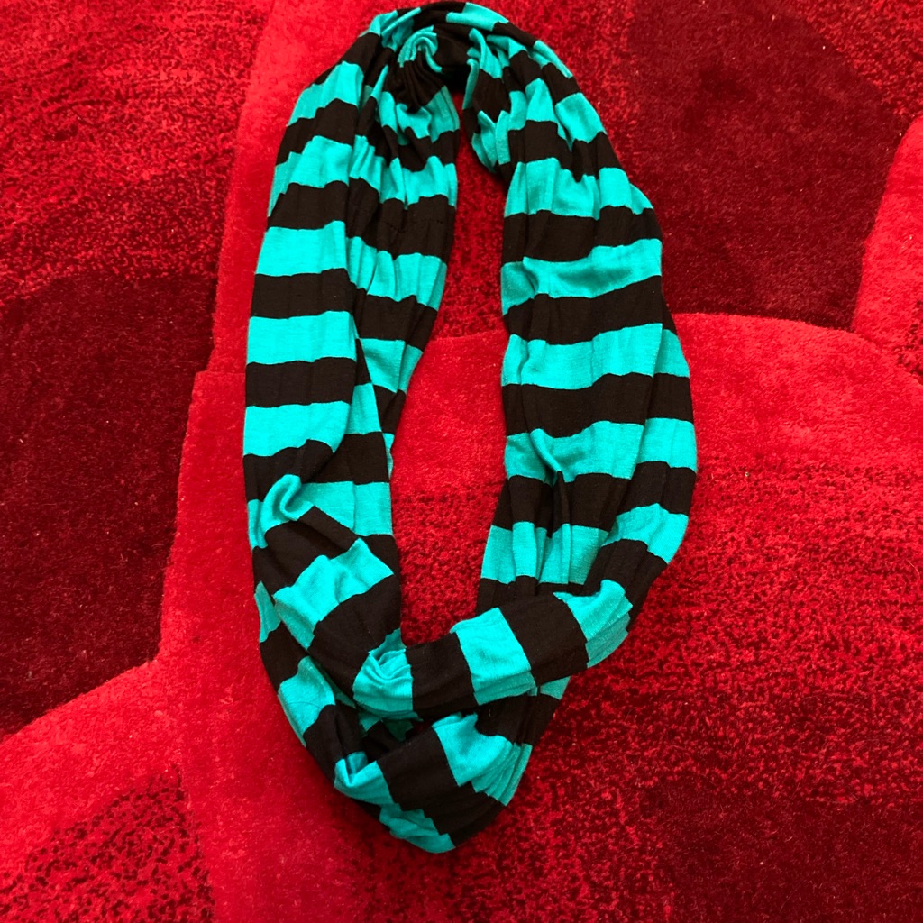 Striped Turquoise & Black Infinity Scarf | Y2k Vintage | Emo | Burner